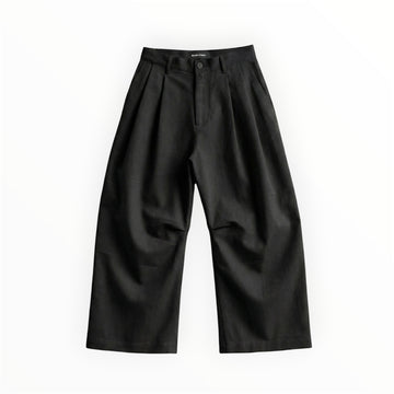 PLEATED WIDE LEG TROUSER - BLACK