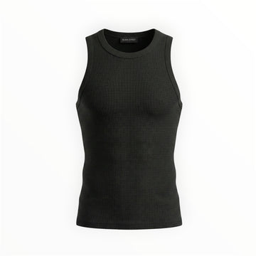 WAFFLE KNIT VEST - BLACK