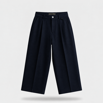 PLEATED WIDE LEG TROUSER - NAVY