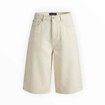 WIDE LEG DENIM SHORTS - ECRU