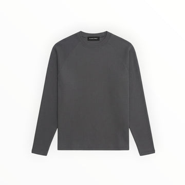 RELAXED WAFFLE LONG SLEEVE -CHARCOAL