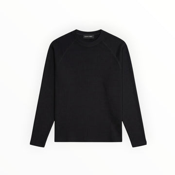 RELAXED WAFFLE LONG SLEEVE - BLACK