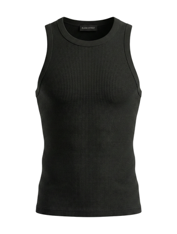 WAFFLE KNIT VEST - BLACK
