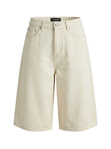 WIDE LEG DENIM SHORTS - ECRU