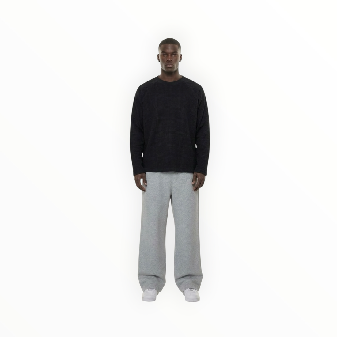 RELAXED WAFFLE LONG SLEEVE - BLACK