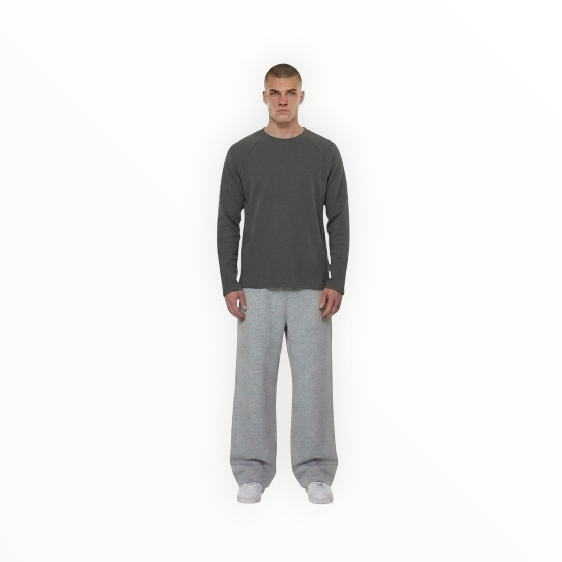 RELAXED WAFFLE LONG SLEEVE -CHARCOAL