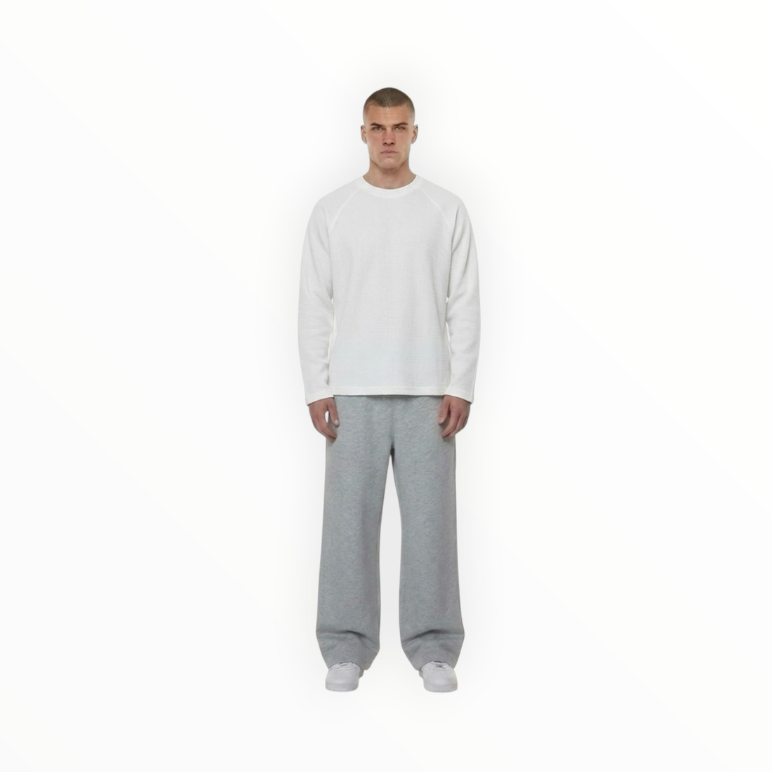 RELAXED WAFFLE LONG SLEEVE - PURE WHITE